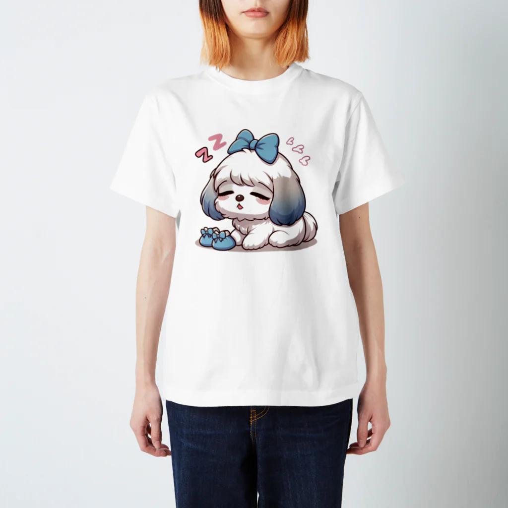 PALA's SHOP　cool、シュール、古風、和風、ねこ、ワンちゃん、ウサギさん、野鳥。のお眠なシーズー　パピー Regular Fit T-Shirt