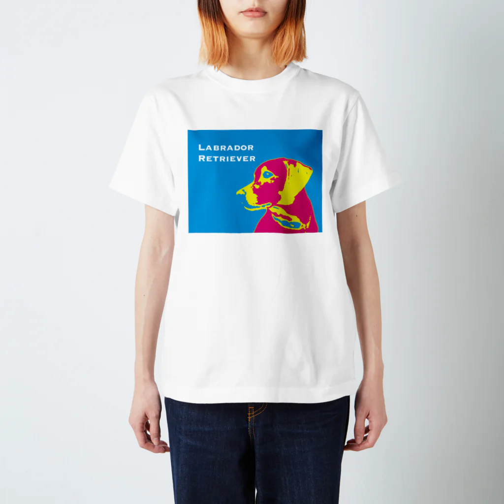 HanaTorantaのラブラドール　抽象化ピンク×ブルー Regular Fit T-Shirt