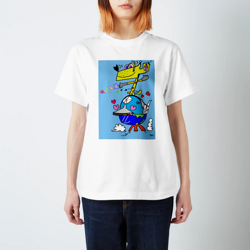 peace11newsの頑張る地球君の上・愛犬ベン・平和の星ビームを放つｖ(ｘｘ）＞ Regular Fit T-Shirt