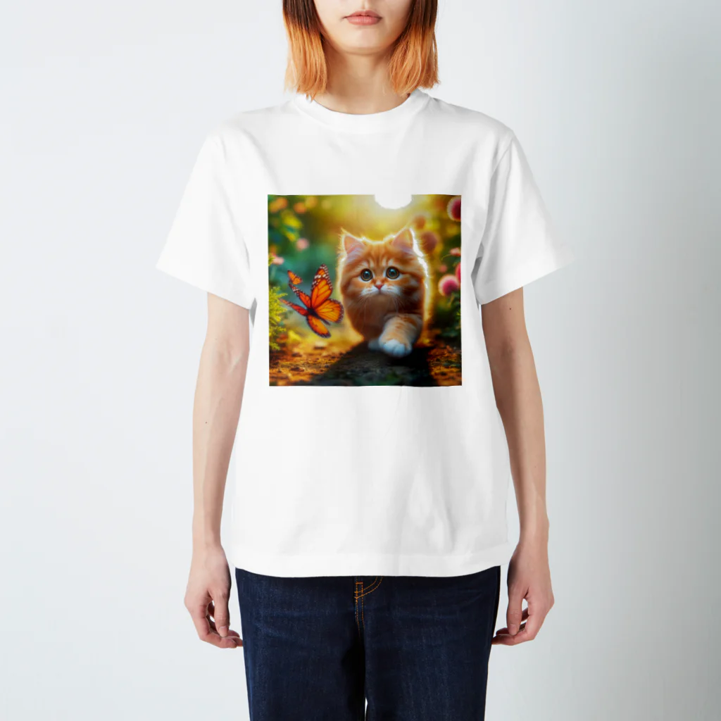 yellow roseの猫のお散歩 スタンダードTシャツ