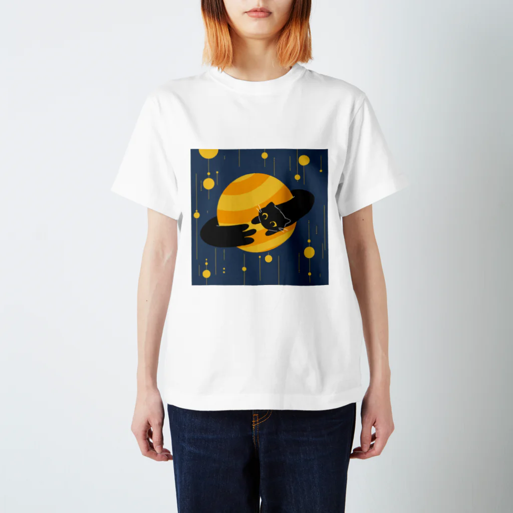 雨傘のくるくる土星ねこ スタンダードTシャツ