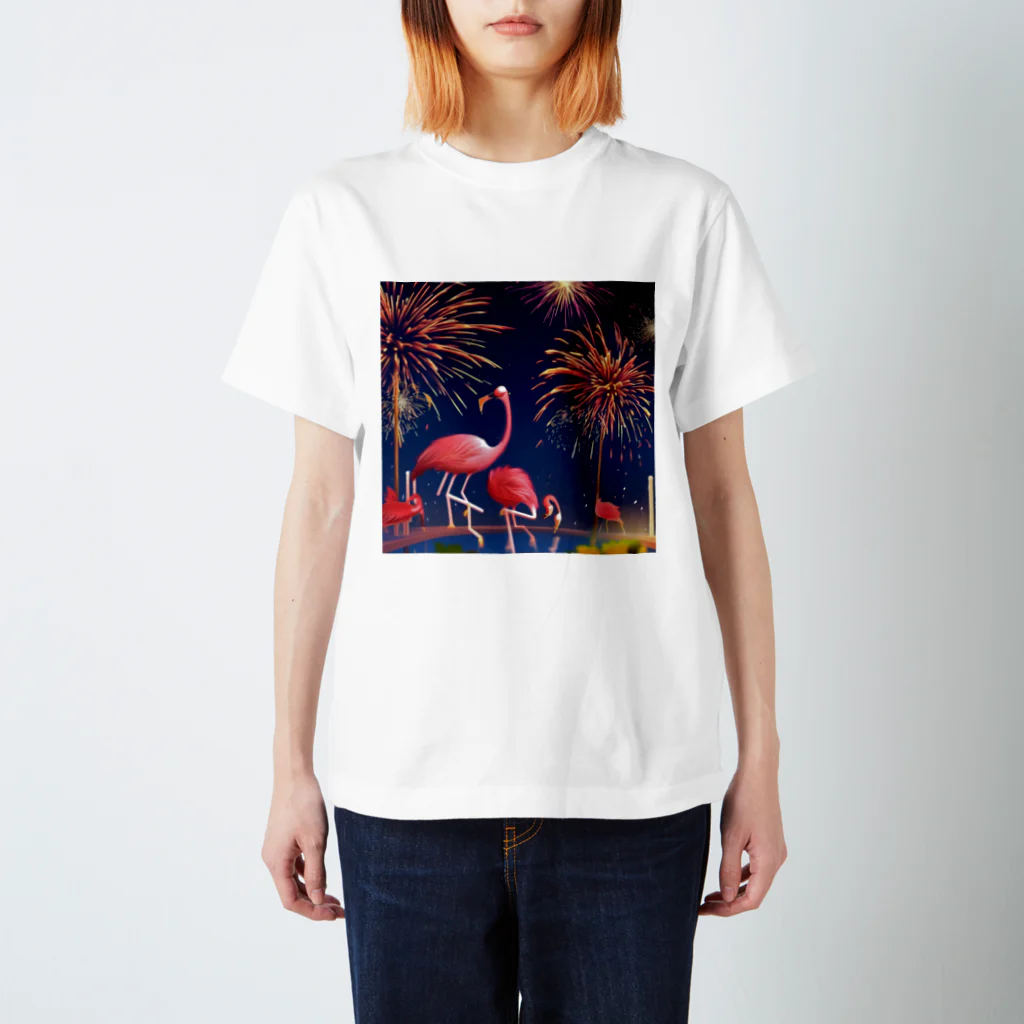 Mistybrianのフラミンゴと打ち上げ花火 スタンダードTシャツ