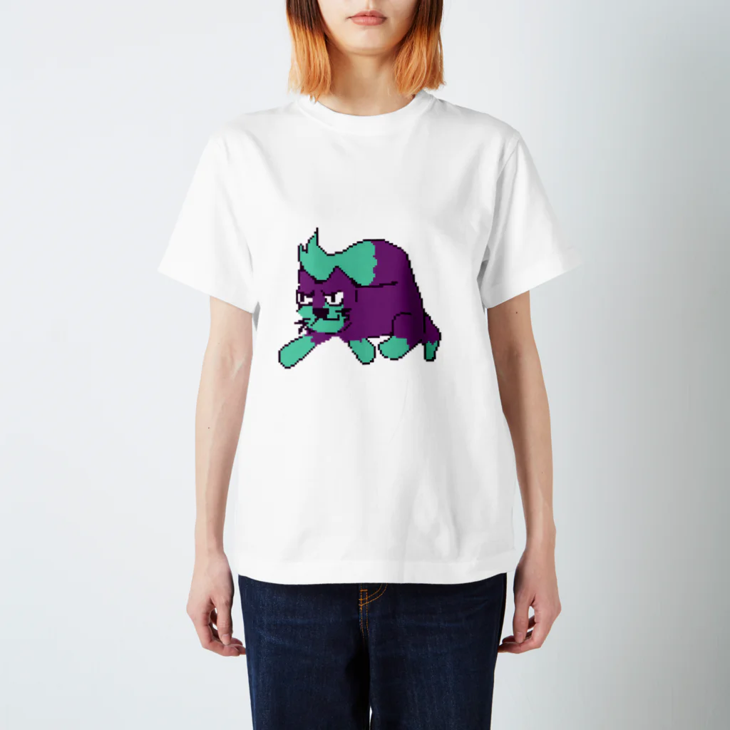 pawrakiyaの猫（（））ドット絵 スタンダードTシャツ