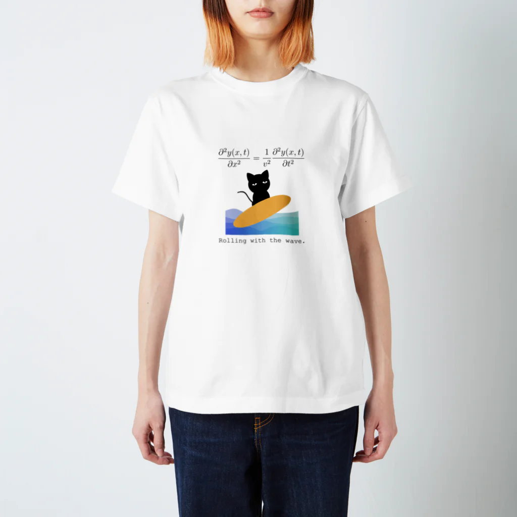 yuko_suzukiの波動方程式と波に乗るネコ Regular Fit T-Shirt