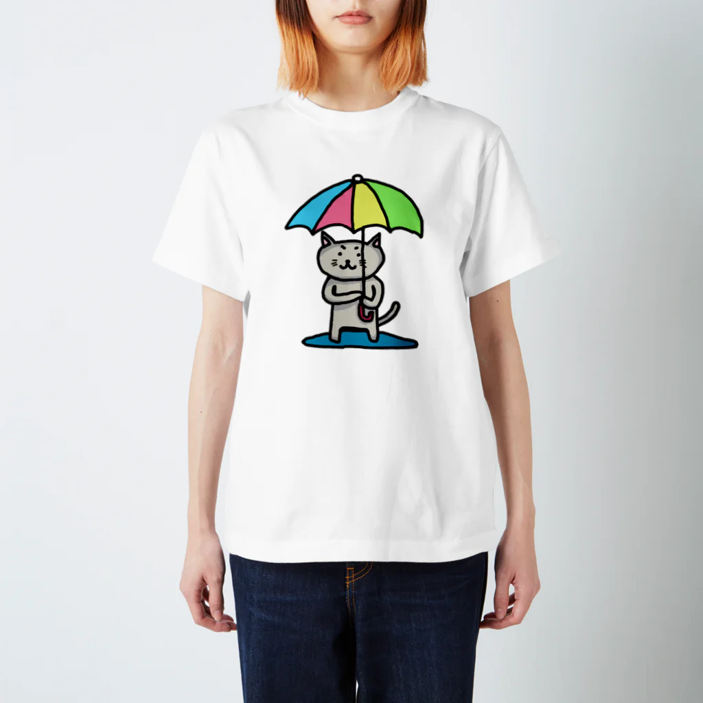 夏のどんぶり(ドンブリ)　ブラザーズ【ドンブラ】の傘猫レインボー スタンダードTシャツ