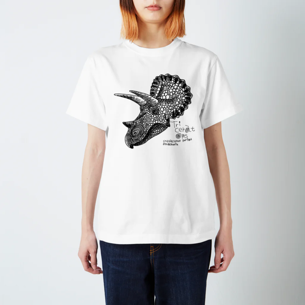 恐竜と猫のトリケラトプス Regular Fit T-Shirt