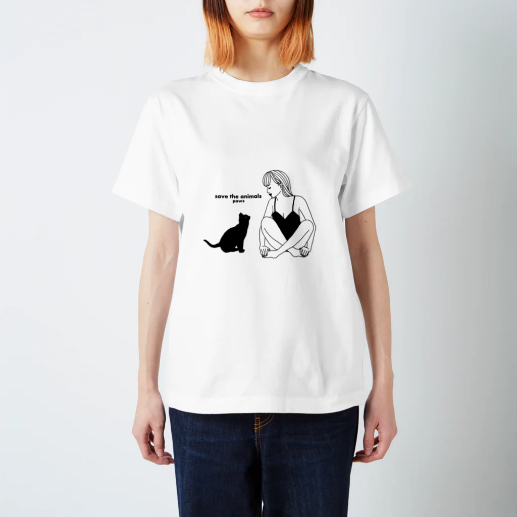pawsの猫と女の子 スタンダードTシャツ