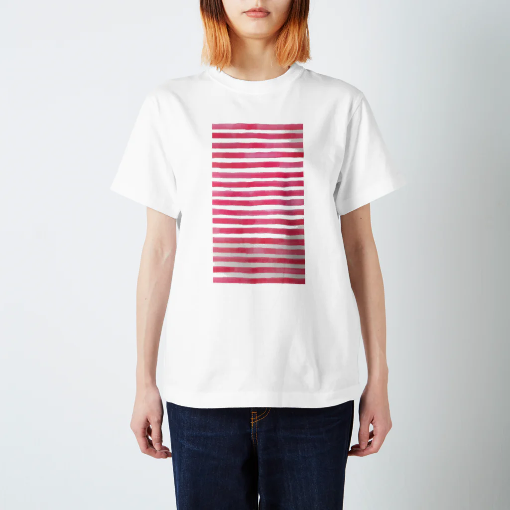 Teatime ティータイムのピンク ストライプ 水彩 絵の具 Regular Fit T-Shirt