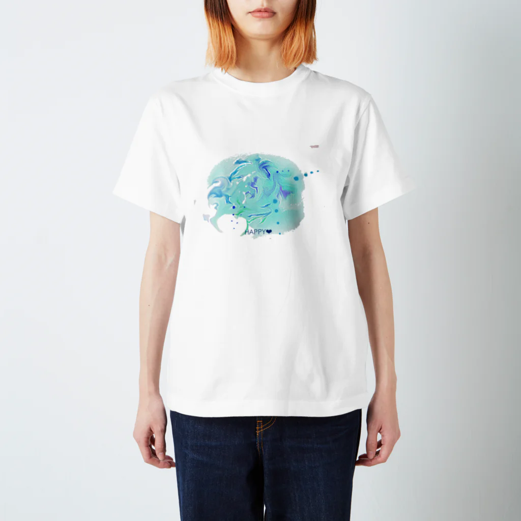 -saku-のマーブル青系 Regular Fit T-Shirt