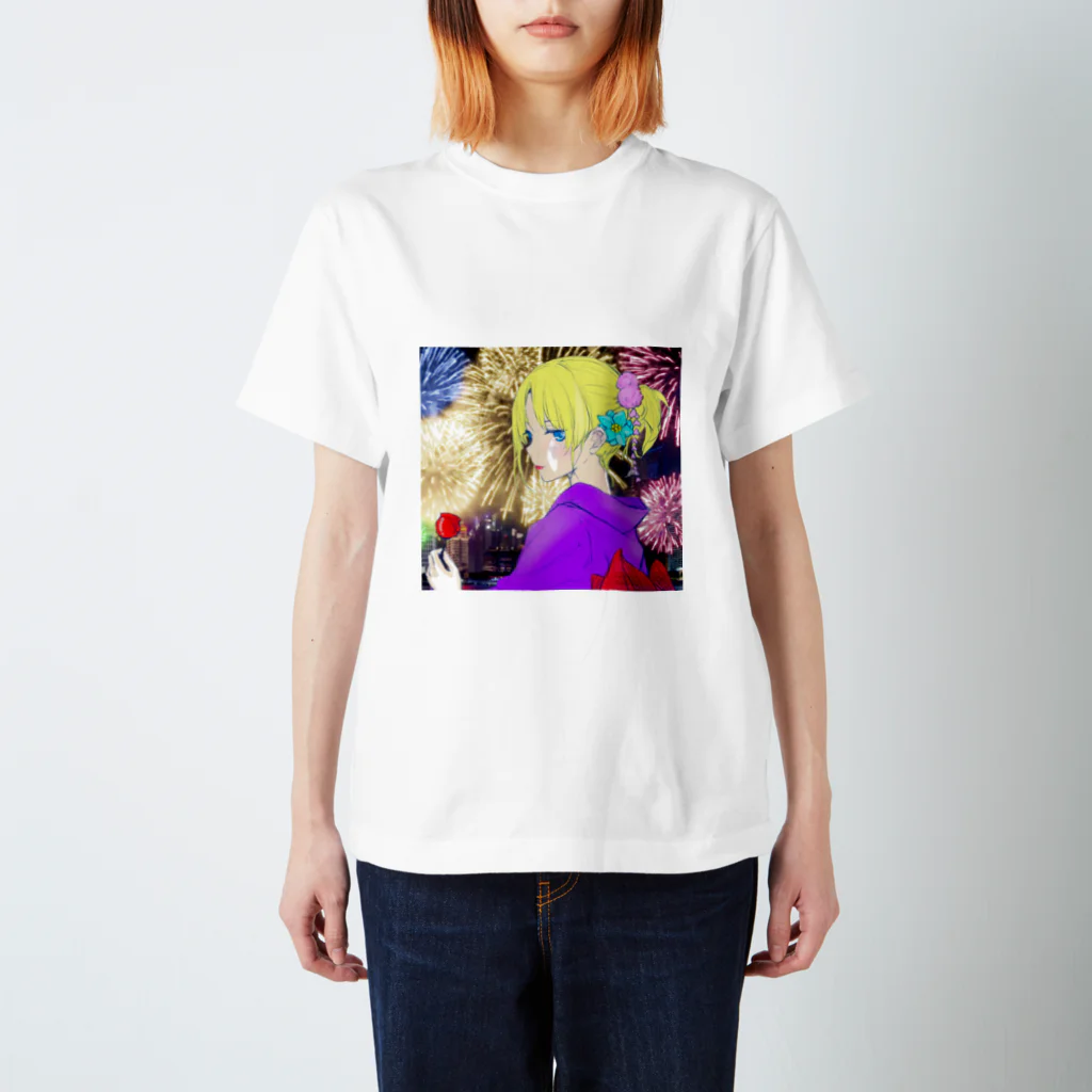 omu_na0523の夏まつり花火とりんご飴 スタンダードTシャツ