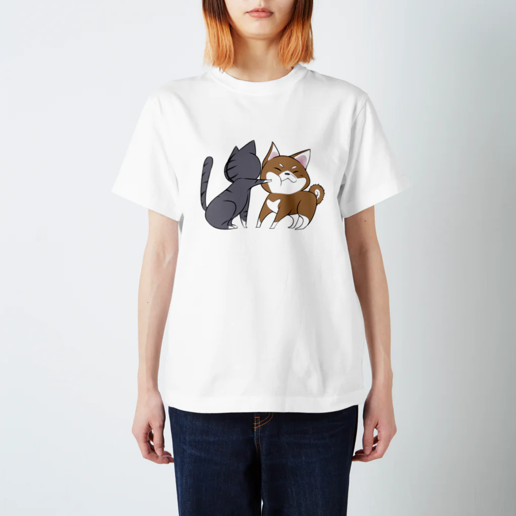 スナネコシンドバッド SUZURIキャラバンのしばねこネコパンチ（胡麻柴） スタンダードTシャツ