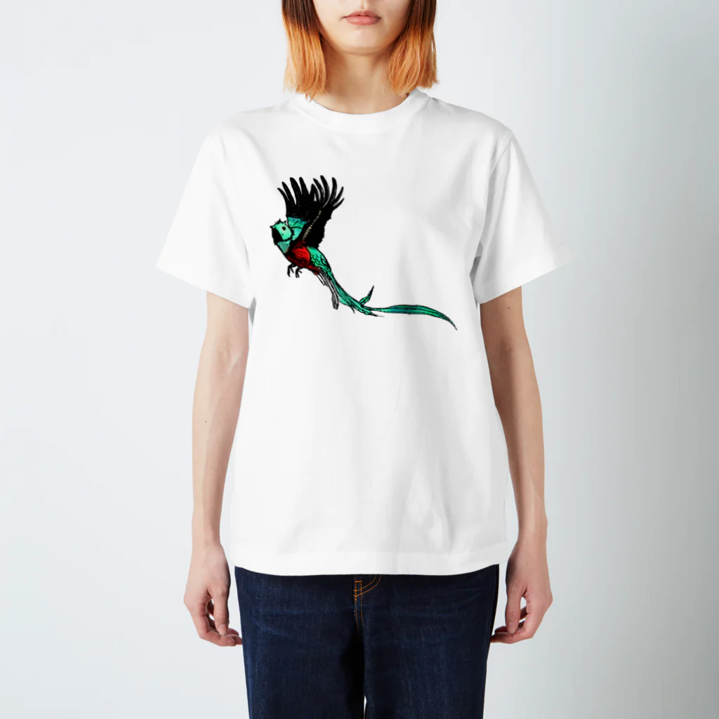 ぺちぺち工房 Pechi Pechi Atelierの世界一美しい鳥 ケツァール Regular Fit T-Shirt