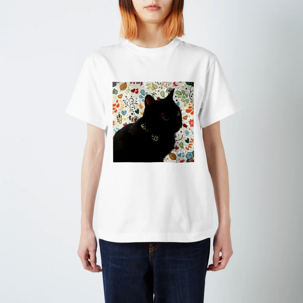  HARU-NYANKOのフローラルねこ スタンダードTシャツ