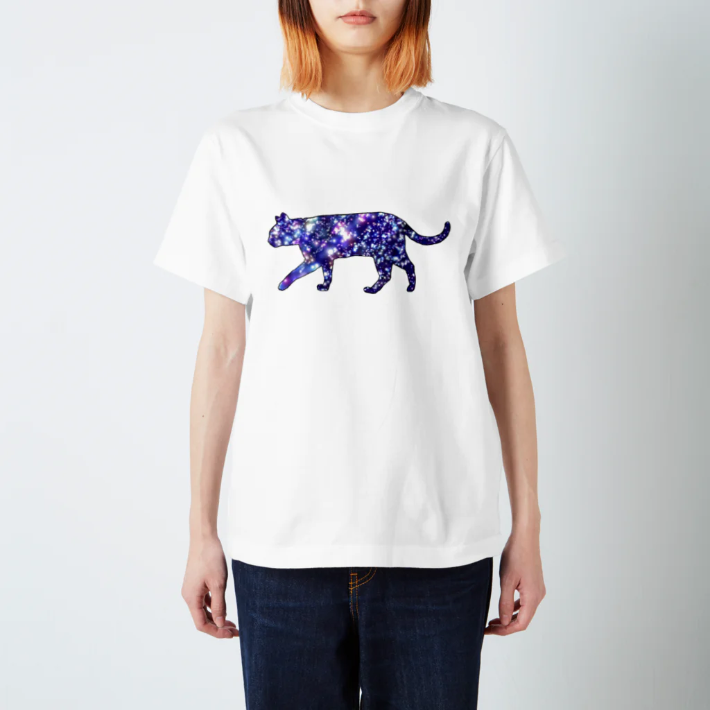 姫ONE工房の猫シルエット（ギャラクシー柄①） スタンダードTシャツ