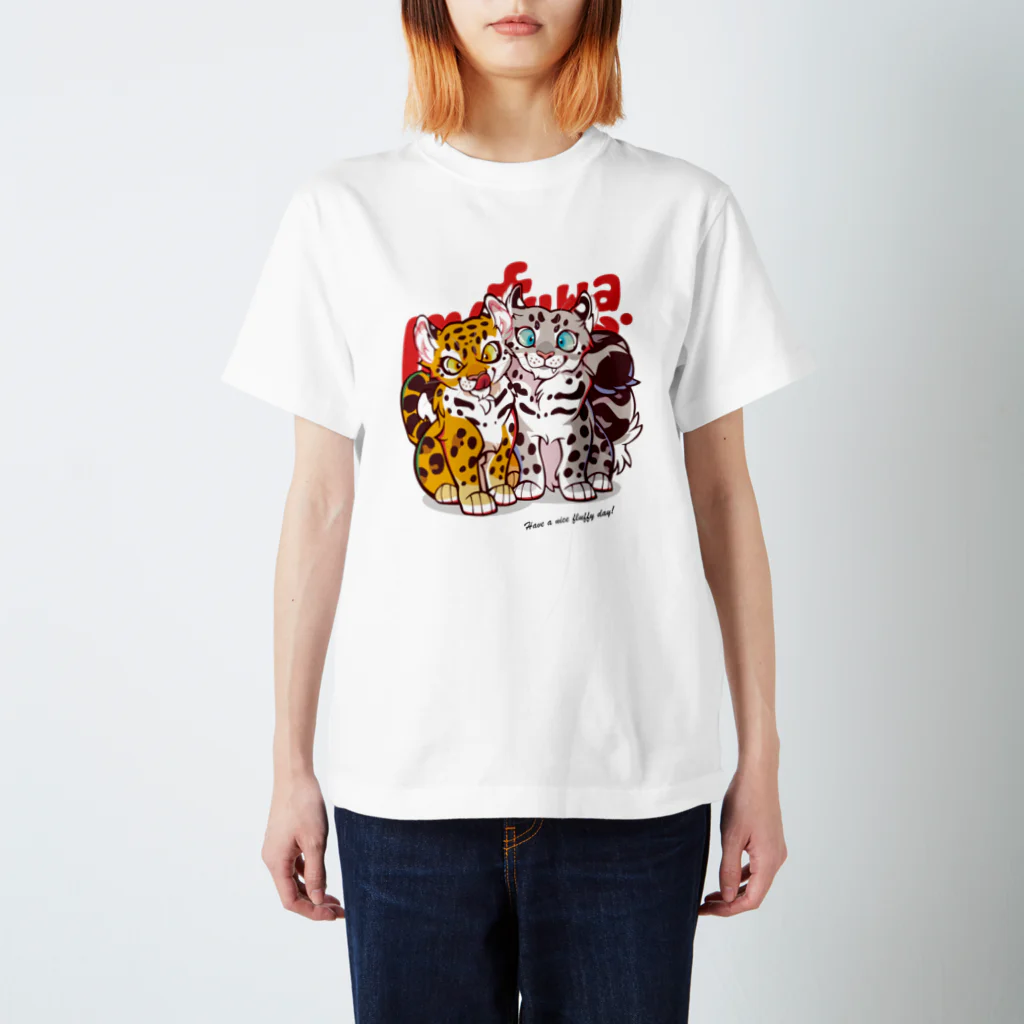 mofuwaのLEOPARD TWINS(white) Regular Fit T-Shirt