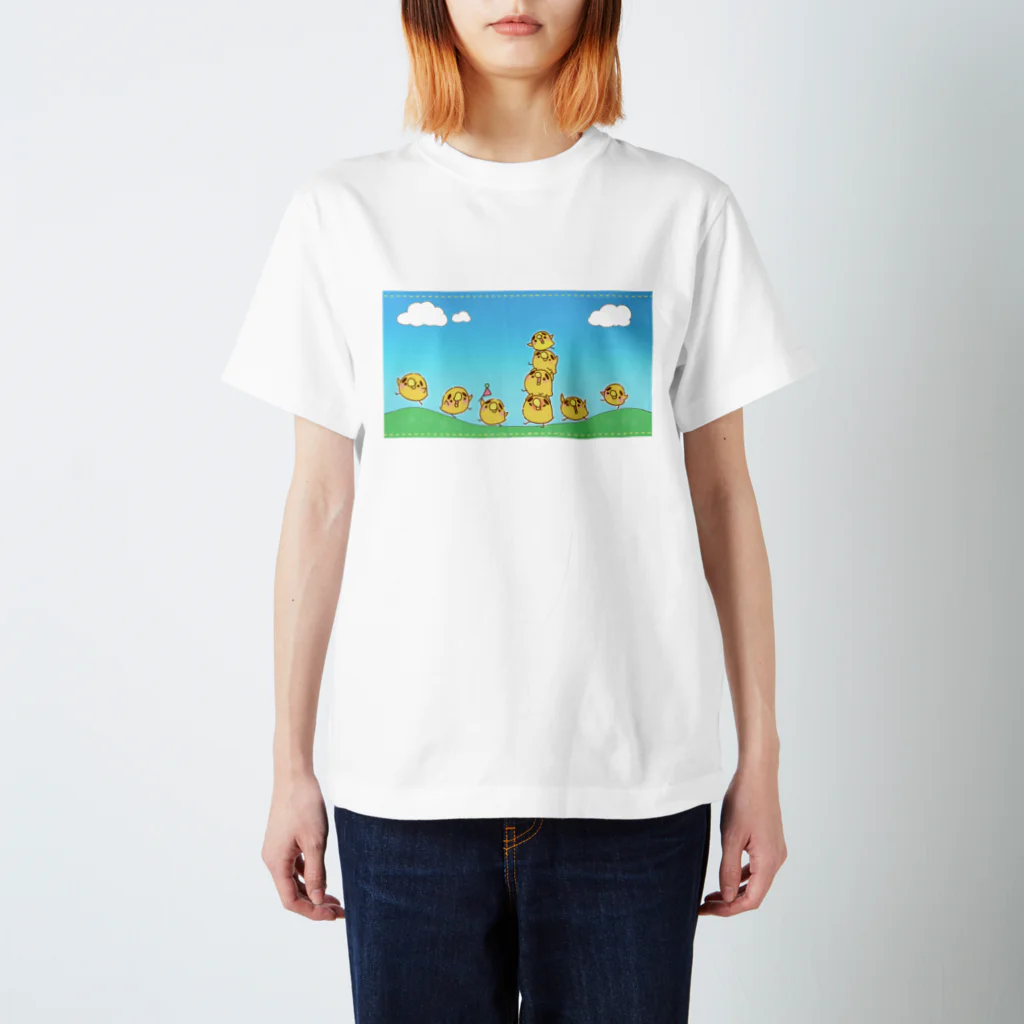 azunoazu art SHOPのまゆげとりのさんぽ Regular Fit T-Shirt