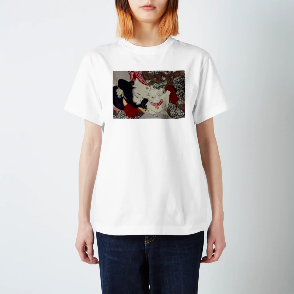 ズシ店の猫ちゃんと女性ちゃん　浮世絵 Regular Fit T-Shirt