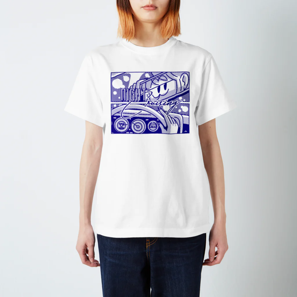 マチダタケルのSUZURIのお店のマチダタケル - Night Cruising Navy スタンダードTシャツ