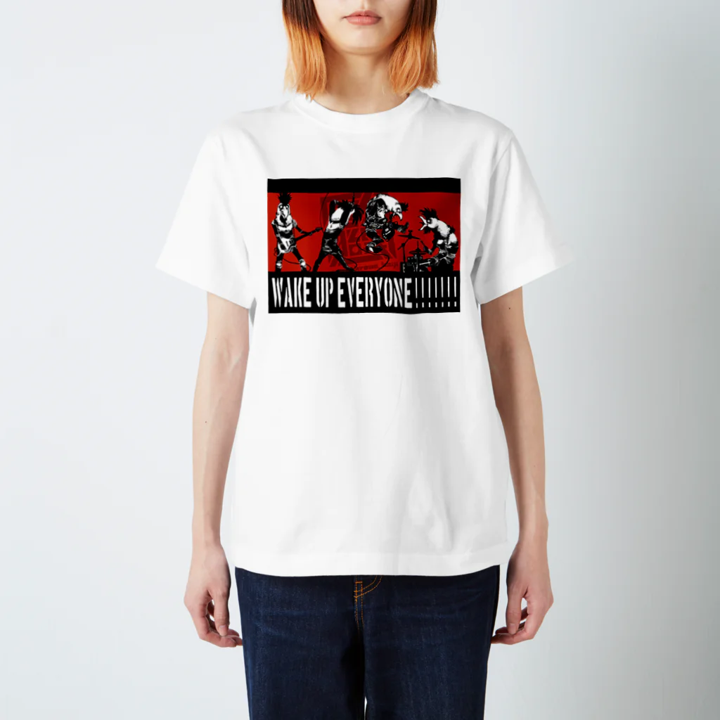 白黒灰脂オリジナルイラストグッズSHOP『熊猫動物園』のWAKE UP EVERYONE!!!!!! Regular Fit T-Shirt