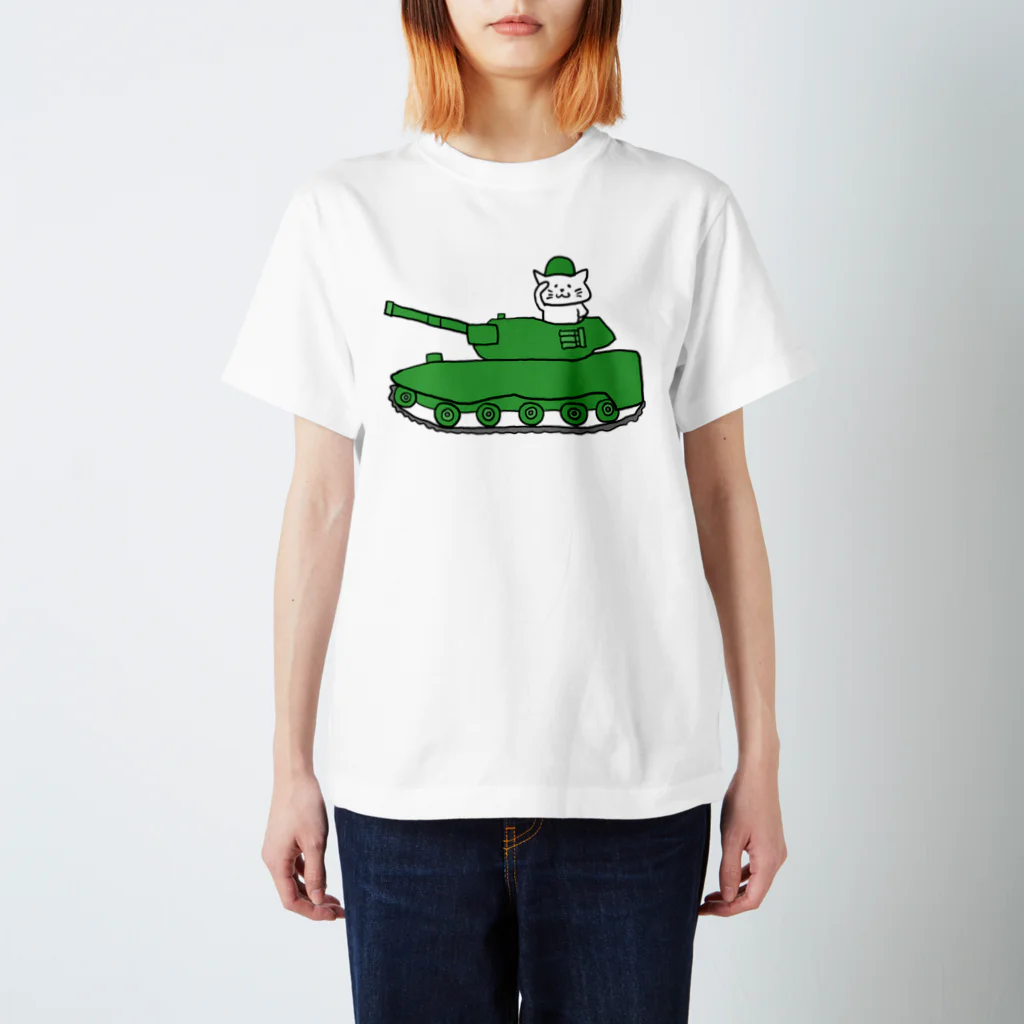 えかきにゃんこのお店♪のしろねこ　戦車 Regular Fit T-Shirt