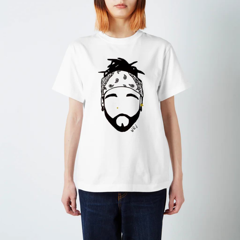 Walter Q JacksonのFace T-shirt (black logo) スタンダードTシャツ