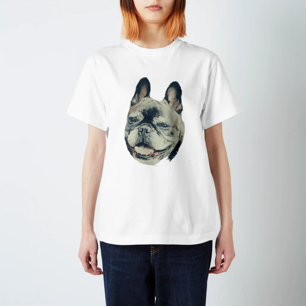 愛犬のドッグフード代を稼ぐTシャツ屋さんのにっこり犬マメ(セピア) スタンダードTシャツ