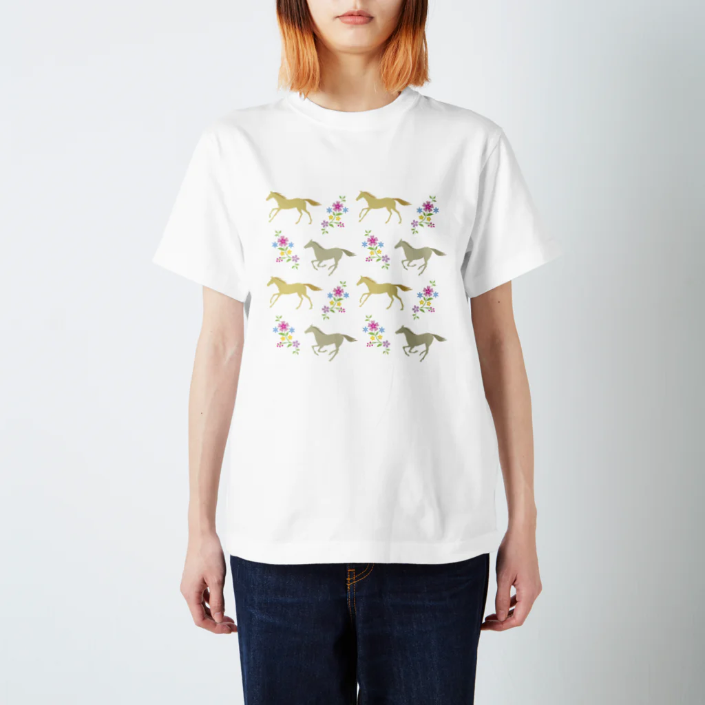 Sharroodの馬と花のTシャツ 티셔츠