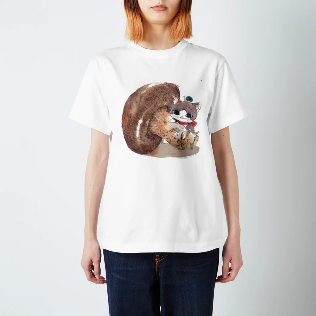 BARABARA　DESIGNの手乗り猫ときのこ スタンダードTシャツ