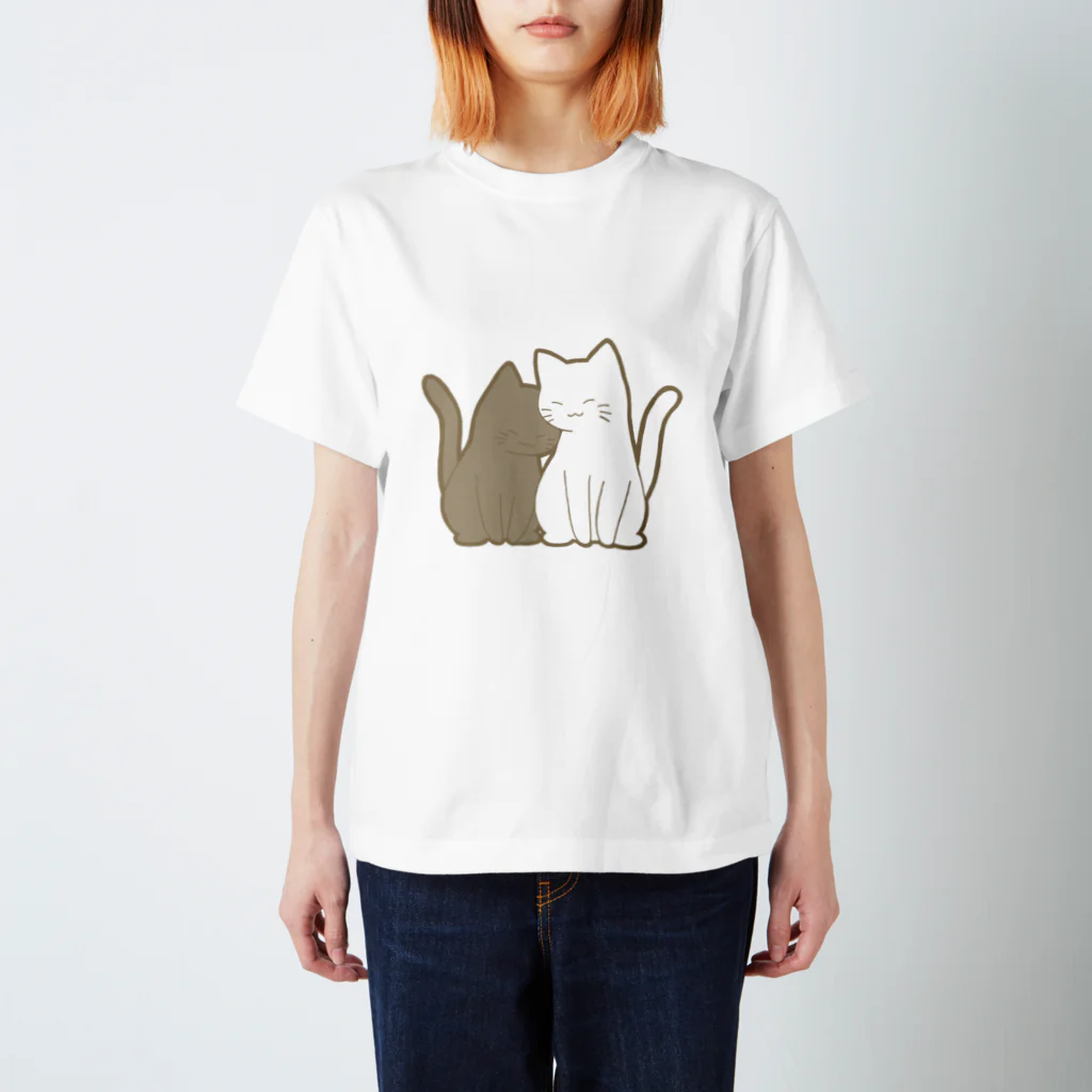かわいいもののおみせ　いそぎんちゃくの表裏印刷　仲良し猫　黒&白 スタンダードTシャツ