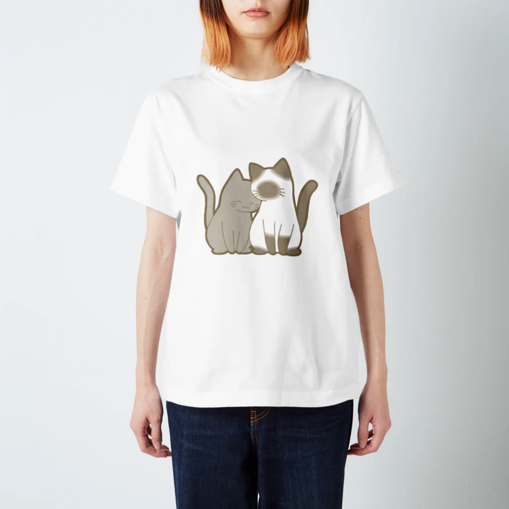 かわいいもののおみせ　いそぎんちゃくの表裏印刷　仲良し猫　灰&ポインテッド スタンダードTシャツ
