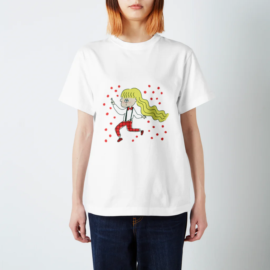 あいこシャキーンの幸運を祈る金髪少女 スタンダードTシャツ