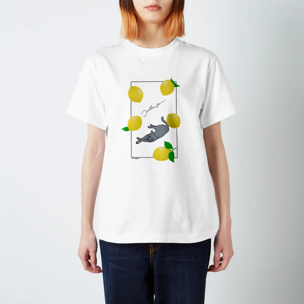 kima-maniの【Fruit×Cats】レモン×グレー  Regular Fit T-Shirt