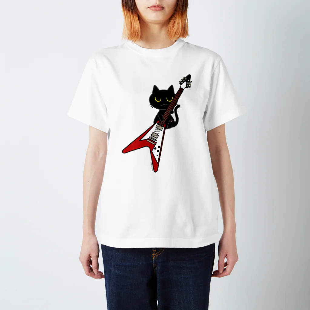 アトリエかのの黒猫ロックVギター Regular Fit T-Shirt