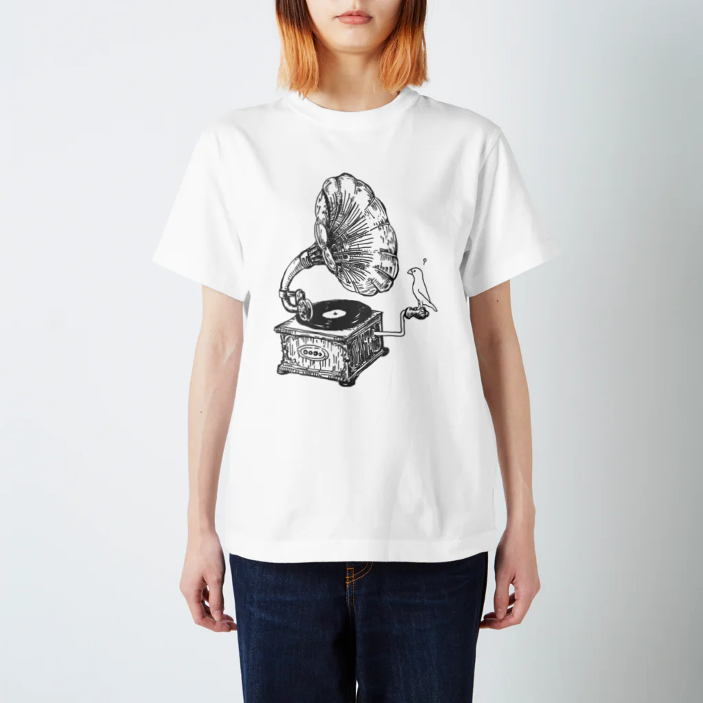 Momi Buncho Lab SHOPの蓄音機文鳥 티셔츠