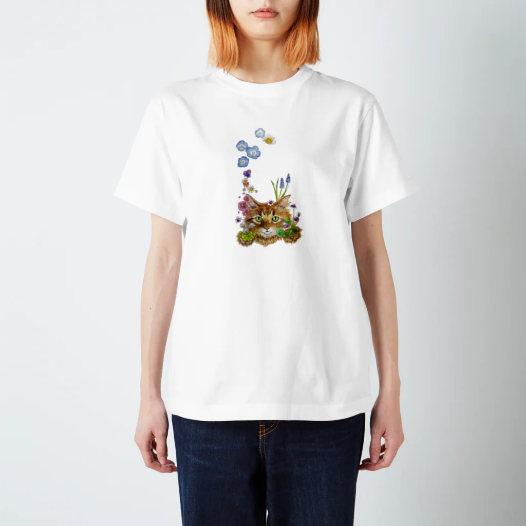 もけけ工房 SUZURI店の花咲かCAT Regular Fit T-Shirt