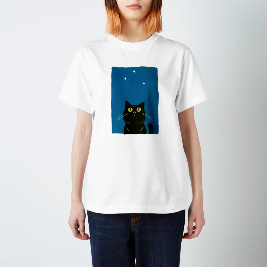 mumulineの黒猫は夜空の星を数えて スタンダードTシャツ