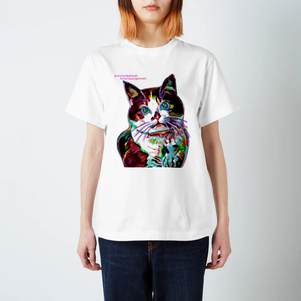 chamao&pimushiのねこ好きさんへ（両面にデザイン有） スタンダードTシャツ