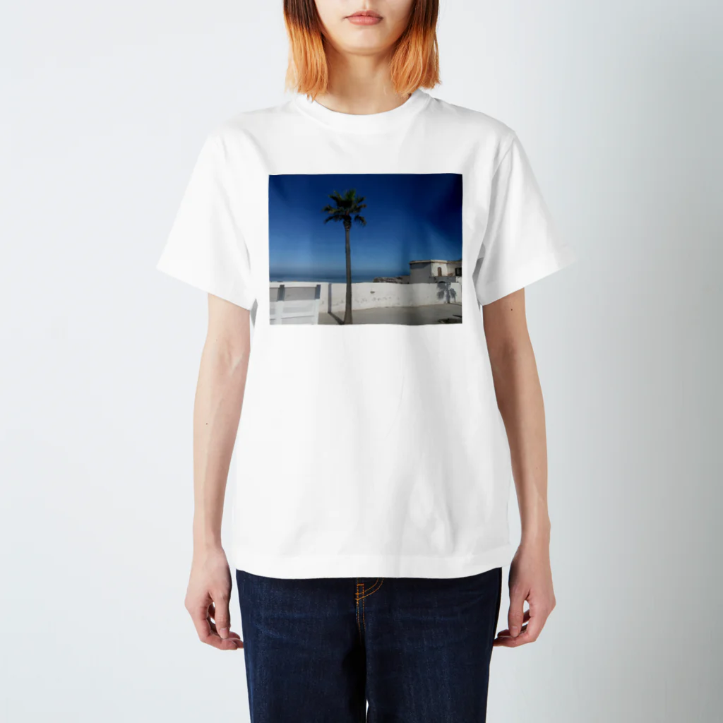 casa-blancaのカサブランカの海岸とヤシの木 Regular Fit T-Shirt