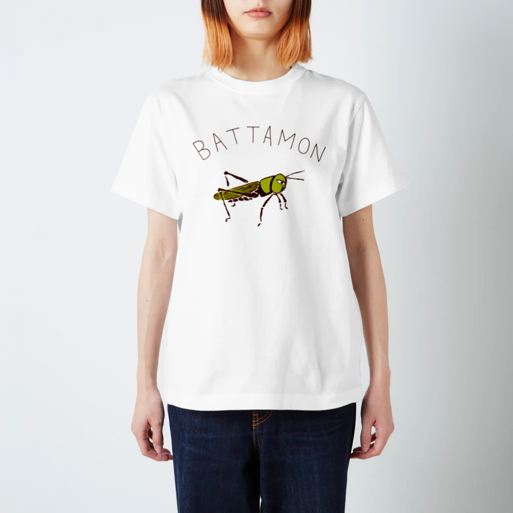 NIKORASU GOのユーモアデザイン「バッタもん」 スタンダードTシャツ