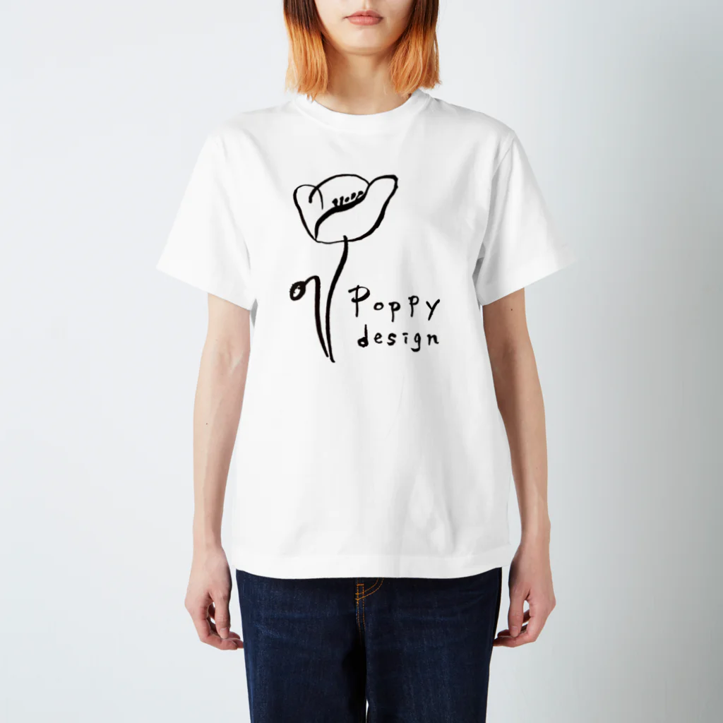 ひなげし商店のPoppy design 黒ライン Regular Fit T-Shirt
