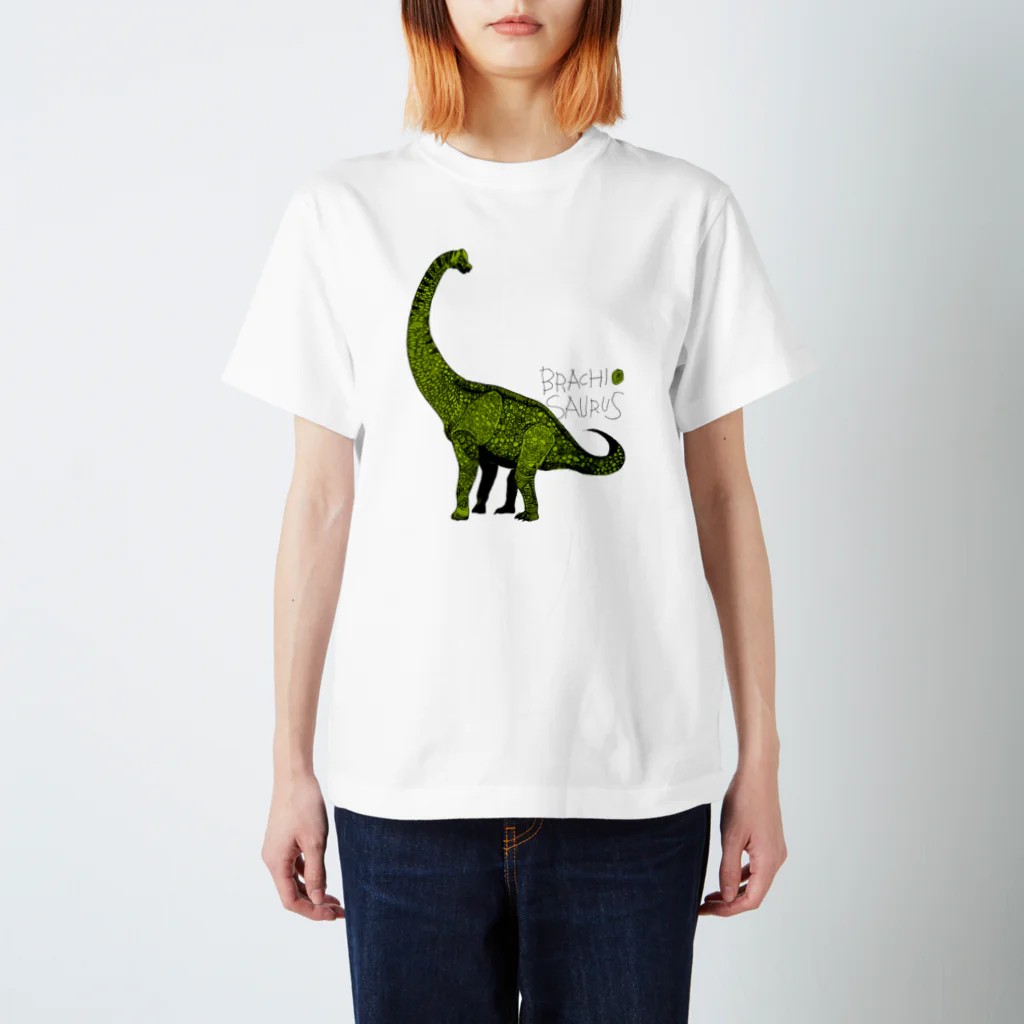 恐竜と猫のブラキオサウルス スタンダードTシャツ