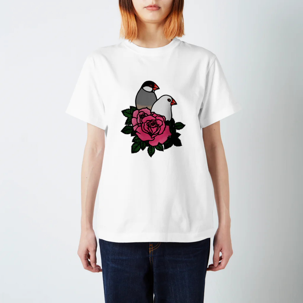 楽多志乃の薔薇と文鳥（白と桜） Regular Fit T-Shirt