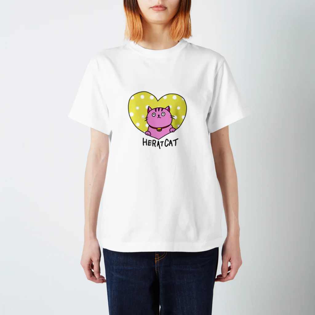 ハナマルなお店のピンクなシマネコさんとハート スタンダードTシャツ