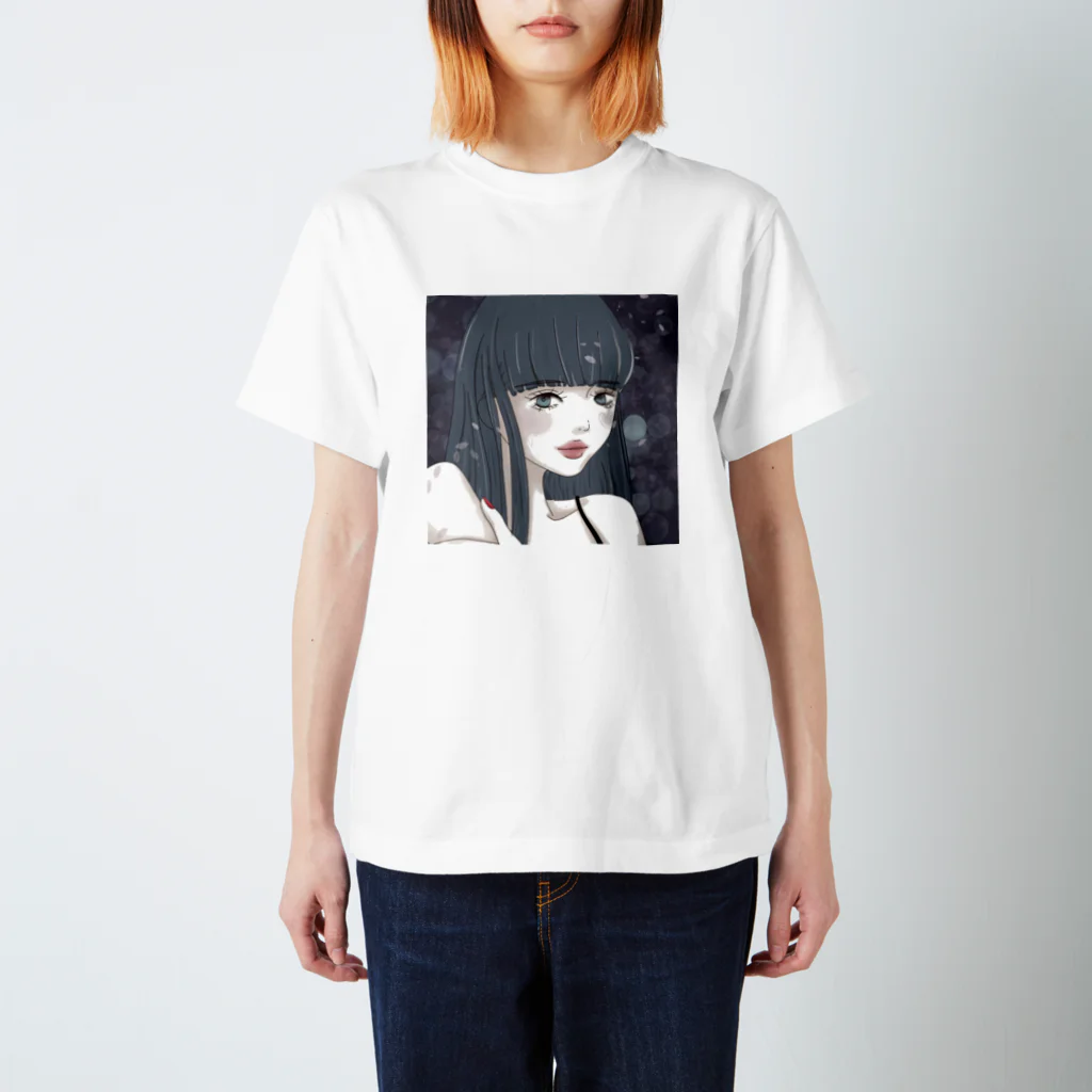 m i n a n oの黒髪ロングの女の子と桜 スタンダードTシャツ