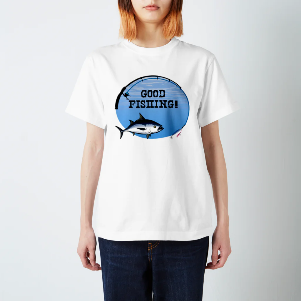 猫と釣り人のクロマグロ_1_C スタンダードTシャツ