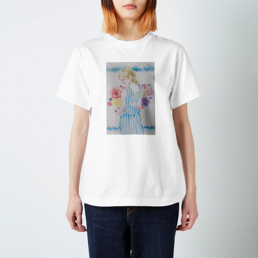 ココユキ＊水彩画ショップの水色ストライプのワンピースの女の子 Regular Fit T-Shirt