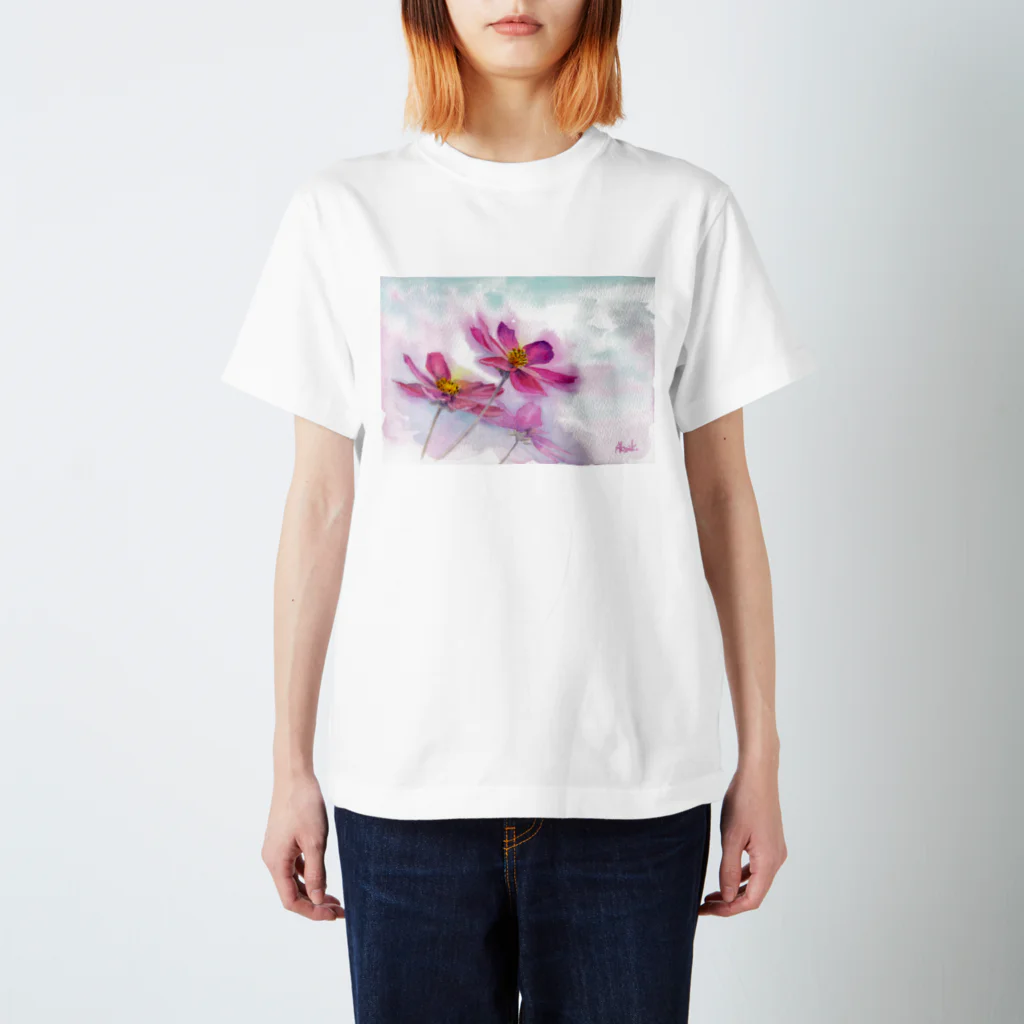 あかり花鳥風月のコスモス「どこまでも」透明水彩お花プリント スタンダードTシャツ