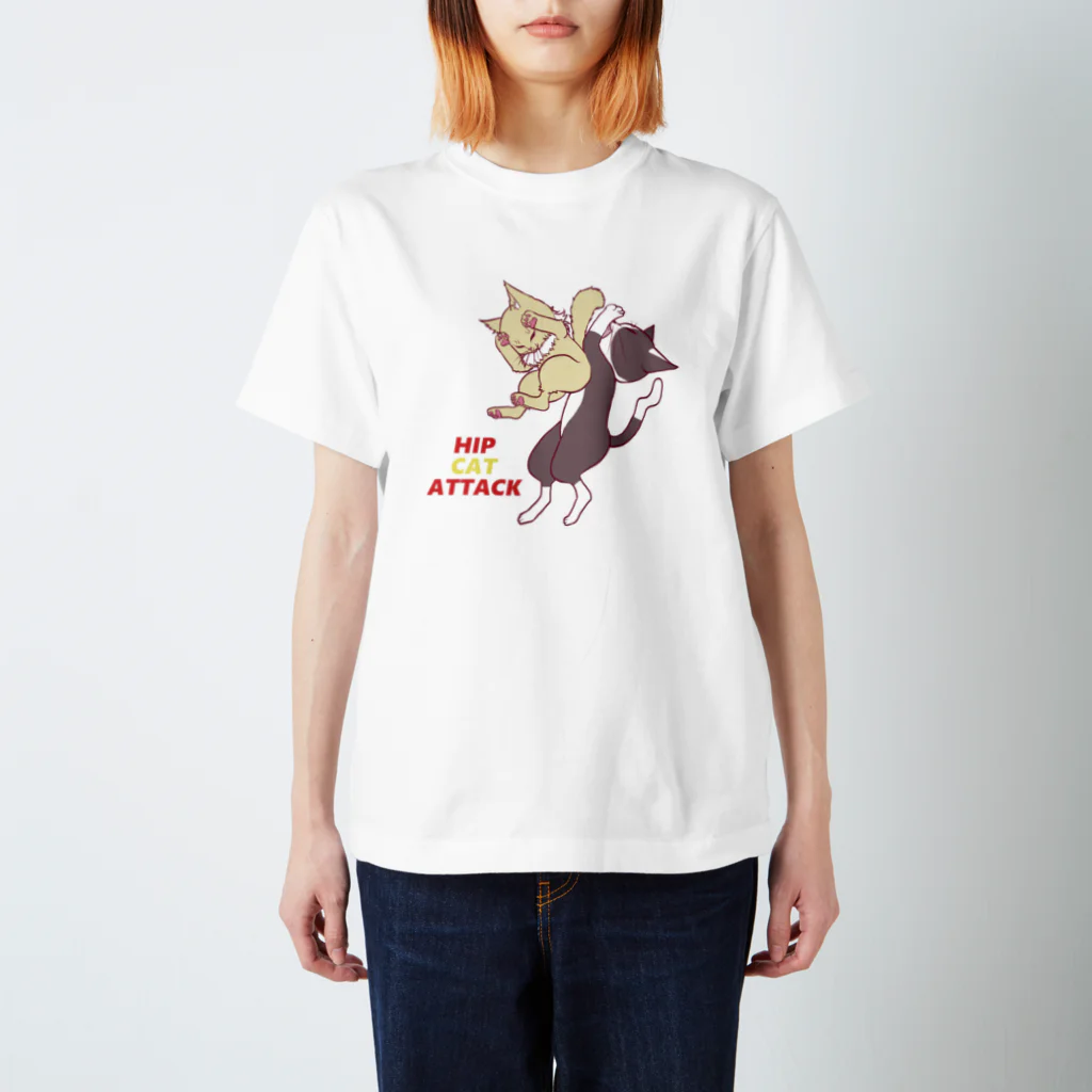 ☆弥＠怪我猫×2保護中のプロレスにゃんこ☆ヒップアタック スタンダードTシャツ