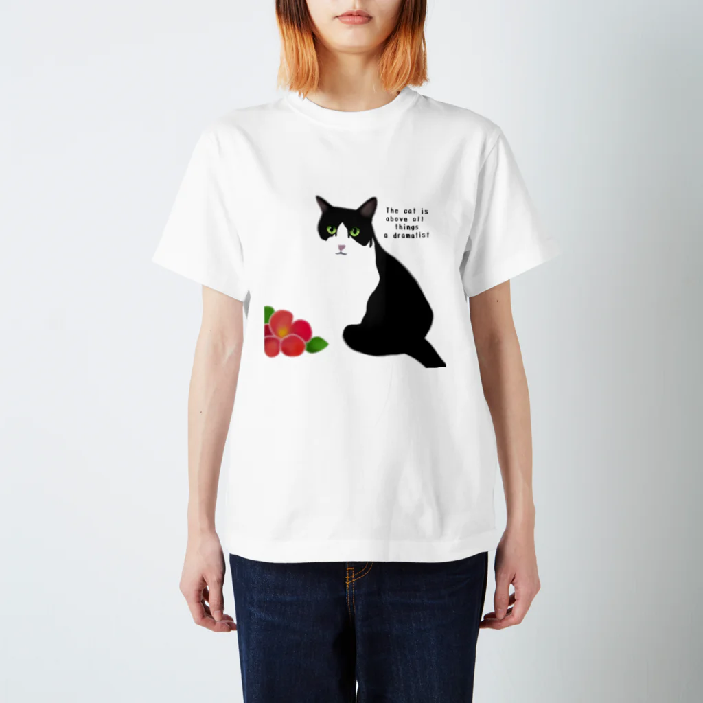 ひげ猫マリオのハチワレ猫 猫山さん1 スタンダードTシャツ