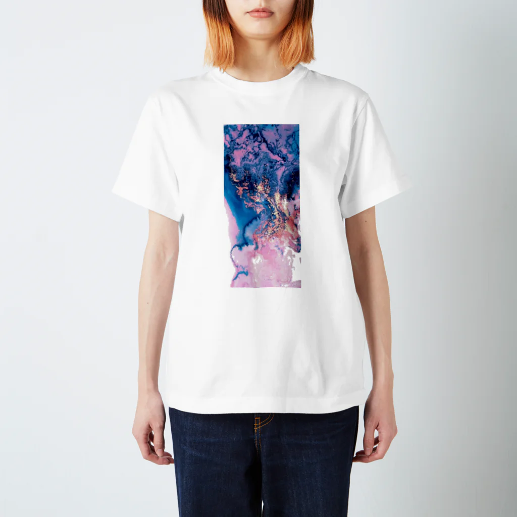 ya-pyの水彩 大理石 ピンク ブルー Regular Fit T-Shirt